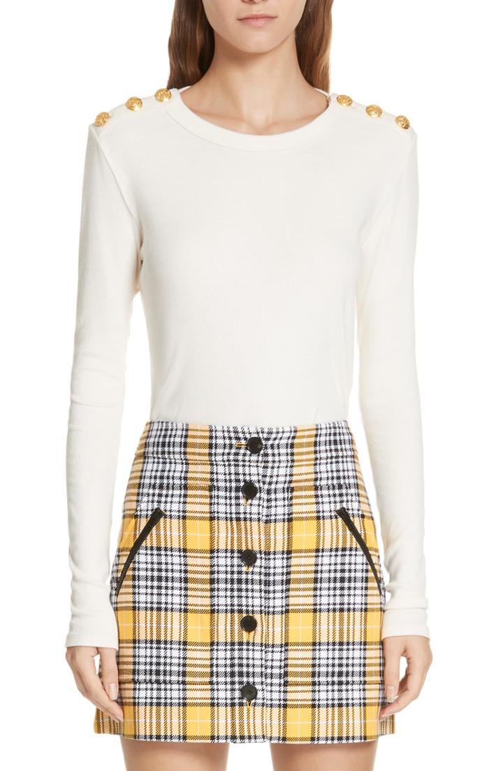 Women's Veronica Beard Mayer Button Shoulder Stripe Top - White