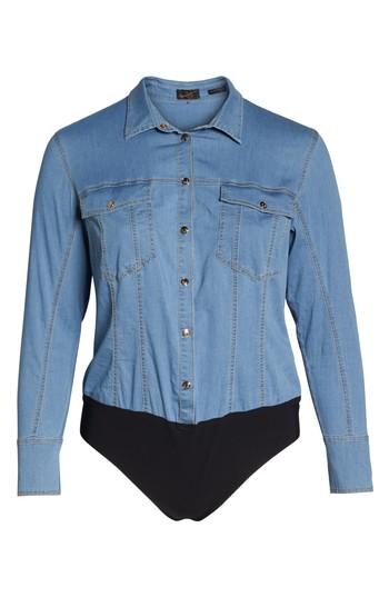 Women's Ashley Graham X Marina Rinaldi Bangkok Denim Shirt Bodysuit