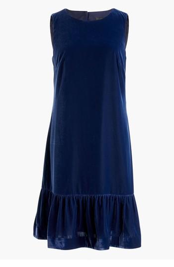 Women's J.crew Velvet Ruffle Hem Dress - Blue