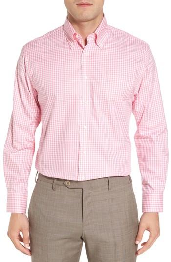 Men's Nordstrom Men's Shop Traditional Fit Non-iron Gingham Dress Shirt - 35 - Pink