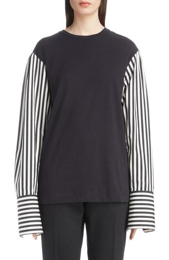 Women's Dries Van Noten Poplin Sleeve Knit Top - Black