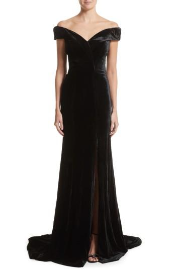 Women's Rachel Gilbert Violetta Velvet Off The Shoulder Gown - Black