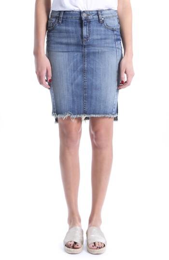 Women's Kut From The Kloth Connie Step Hem Denim Skirt - Blue/green