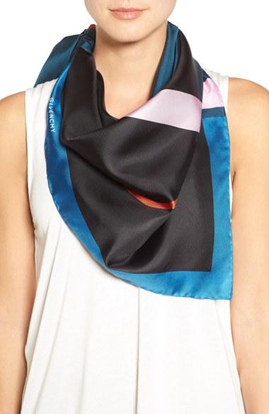 Women's Givenchy Geometric Print Silk Scarf, Size - Blue