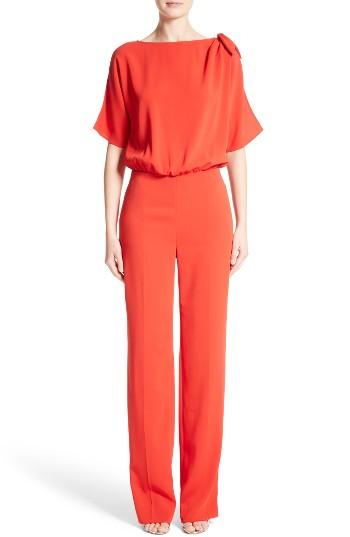 Women's St. John Collection Tie Detail Stretch Cady Jumspuit