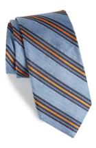 Men's The Tie Bar Rangel Stripe Silk & Linen Tie, Size X-long X-long - Blue