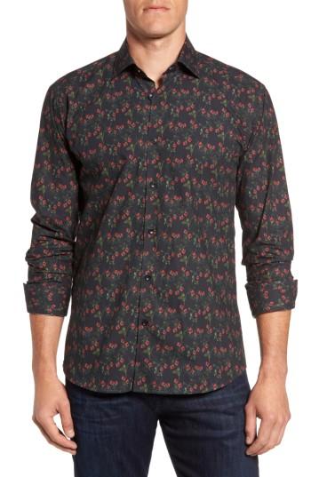 Men's Jared Lang Strawberry Print Sport Shirt - Black