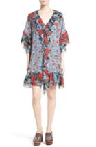 Women's See By Chloe Floral Flounce Tunic Silk Dress Us / 34 It - Blue