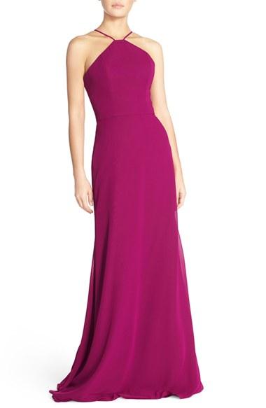 Women's Hayley Paige Occasions Strappy V-back Chiffon Halter Gown