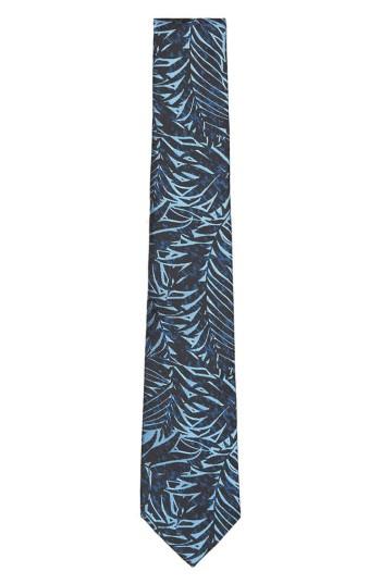 Men's Topman Cabana Leaf Print Woven Tie, Size - Blue