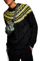 Men's Topman Nordic Cable Knit Sweater - Black