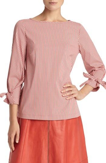 Women's Lafayette 148 New York Paige Ithaca Mini Check Blouse - Orange