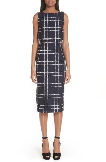 Women's Oscar De La Renta Windowpane Popover Sheath Dress - Blue