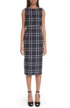 Women's Oscar De La Renta Windowpane Popover Sheath Dress - Blue