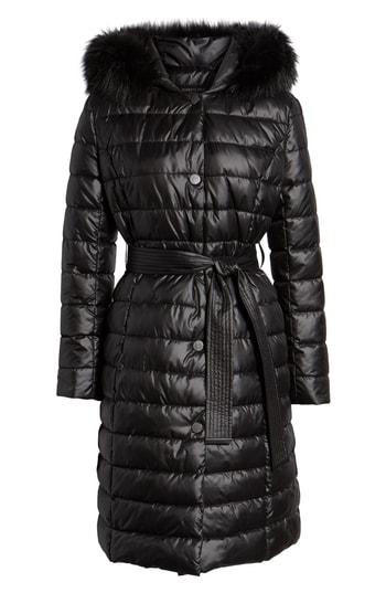 Women's Kenneth Cole New York Quilted Coat With Faux Fur Collar - Black