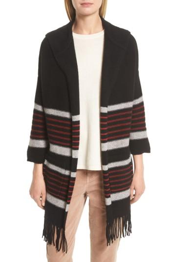 Women's Joie Gabrina Stripe Open Front Hoodie - Black