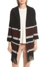 Women's Joie Gabrina Stripe Open Front Hoodie - Black
