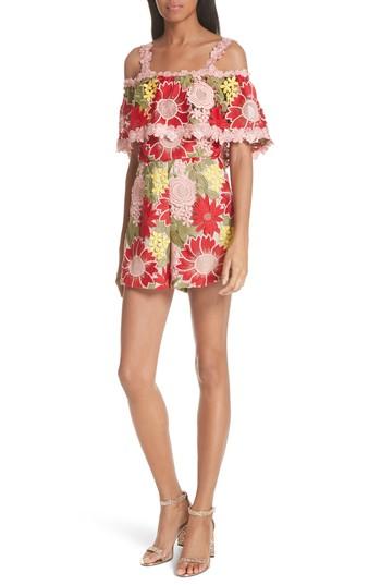 Women's Alice + Olivia Anelle Lace Ruffle Romper - Red