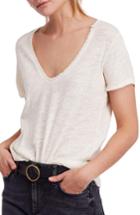 Women's Free People Saturday Lace Trim Linen Blend Tee - White