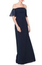 Women's #levkoff Off The Shoulder Fluted Sleeve Chiffon Gown - Blue