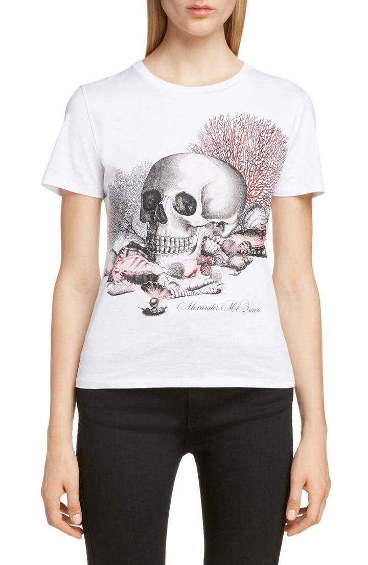 Women's Alexander Mcqueen Skull Shell Graphic Tee Us / 36 It - White