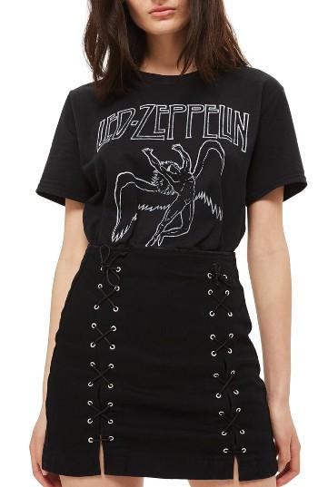 Women's Topshop Moto Front Lace-up Miniskirt Us (fits Like 6-8) - Black