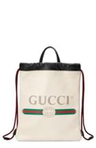 Gucci Small Logo Leather Drawstring Backpack - White