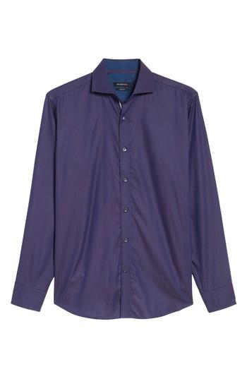 Men's Bugatchi Classic Fit Herringbone Pinstripe Sport Shirt, Size - Purple