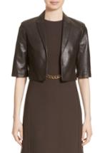 Women's Michael Kors Crop Plonge Leather Jacket - Brown