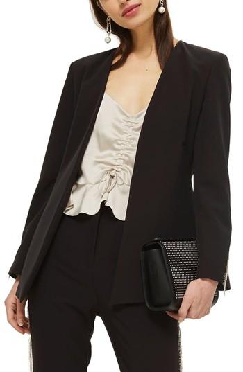 Women's Topshop Chain Frill Jacket Us (fits Like 0) - Black