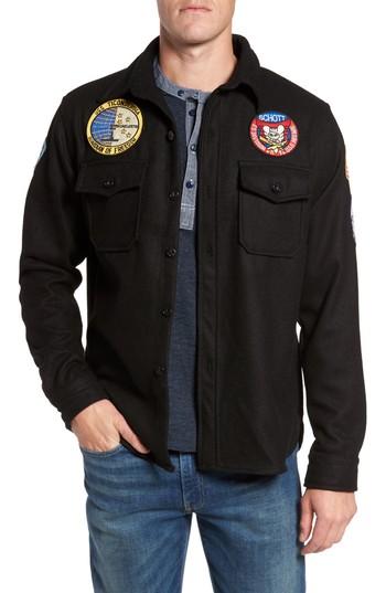 Men's Schott Nyc Embroidered Patch Wool Blend Jacket, Size - Black