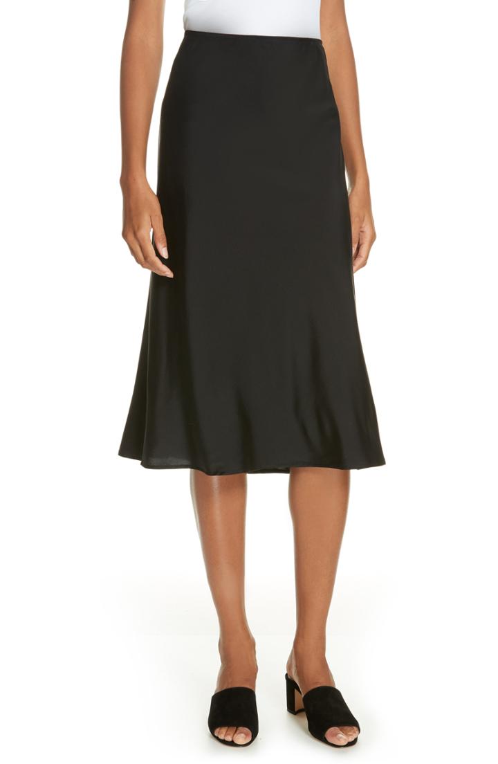 Women's Eileen Fisher Stretch Silk Midi Skirt, Size - Black