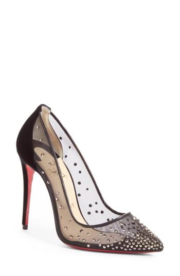 Women's Christian Louboutin Follies Strass Pointy Toe Pump .5us / 38.5eu - Black