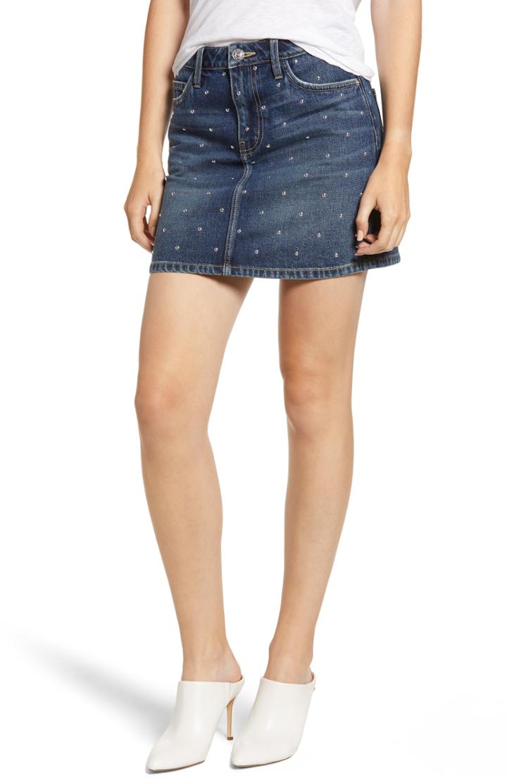 Women's Current/elliott The Five-pocket Studded Denim Miniskirt
