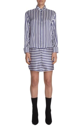 Women's Burberry Stripe Silk & Cotton Shirtdress - Blue