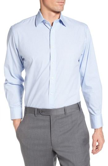 Men's Nordstrom Men's Shop Tech-smart Traditional Fit Stretch Tattersall Dress Shirt .5 32/33 - Blue