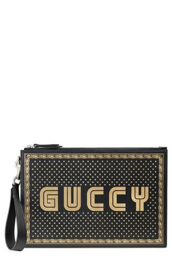 Gucci Guccy Moon & Stars Leather Zip Pouch - Black