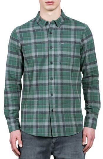 Men's Volcom Caden Plaid Flannel Sport Shirt - Green