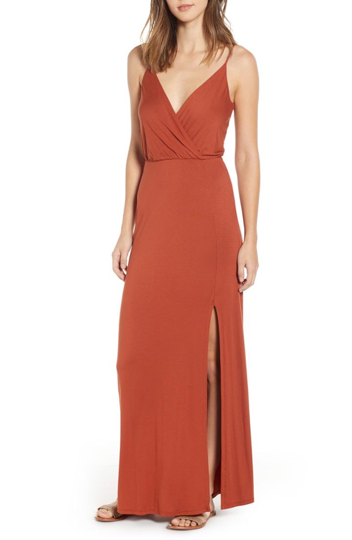 Women's All In Favor Surplice Neck Knit Maxi Dress - Orange