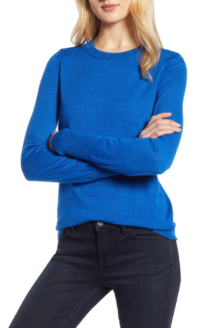 Women's Halogen Merino Wool Blend Sweater - Blue