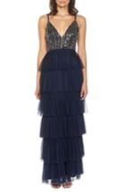 Women's Lace & Beads Tiered Skirt Gown - Blue