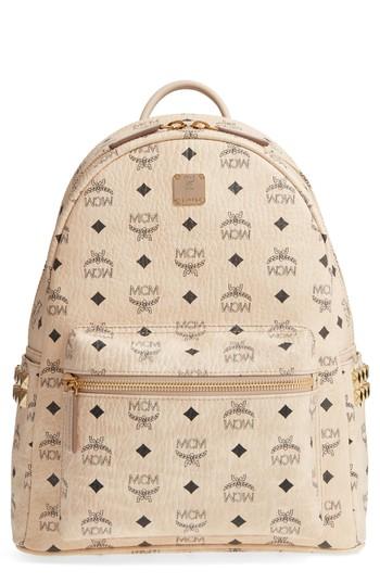 Mcm Medium Stark Side Stud Coated Canvas Backpack - Beige