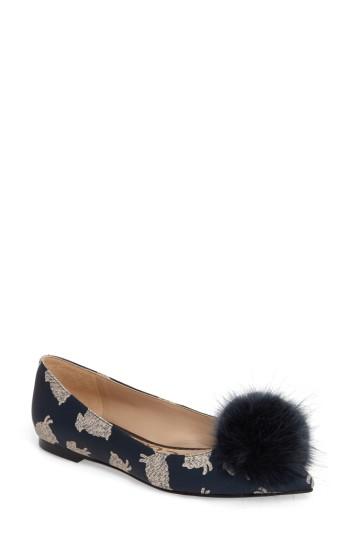 Women's Sam Edelman Raddie Faux Fur Pompom Flat M - Blue