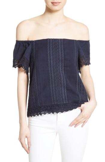 Women's Alice + Olivia Jules Embroidered Cotton Off The Shoulder Top - Blue