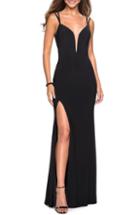 Women's La Femme Strappy Back Fitted Jersey Evening Dress - Black