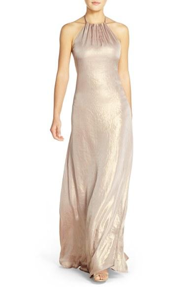 Women's Nouvelle Amsale 'deidre' Crushed Liquid Chiffon Halter Trapeze Gown