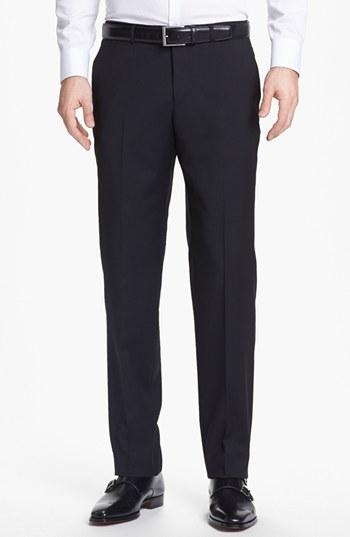 Men's Boss 'sharp' Slim Fit Flat Front Wool Trousers R - Black