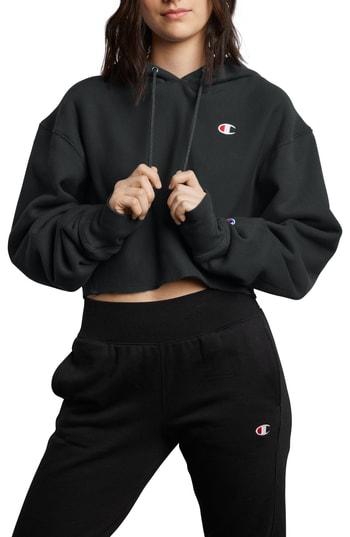Women's Champion Reverse Weave Crop Hoodie - Black