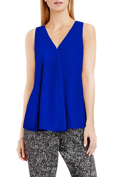 Petite Women's Vince Camuto Drape Front V-neck Sleeveless Blouse P - Blue
