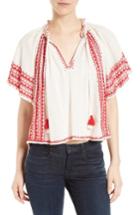 Women's Sea Embroidered Cotton Blouse - Ivory